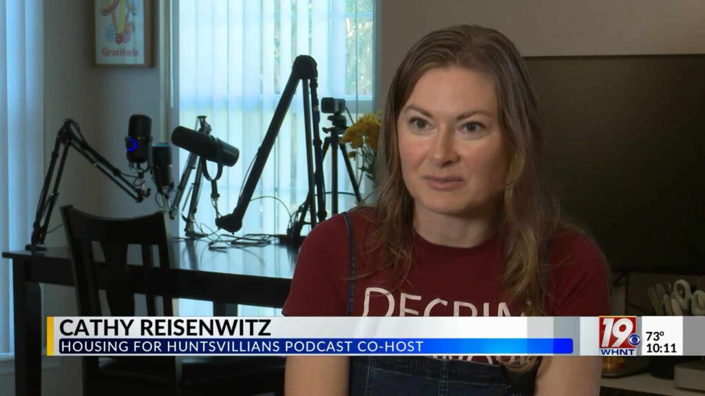 Cathy Reisenwitz being interview on WHNT about her local housing activism efforts