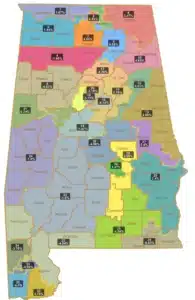 map of Alabama senate districts as of 2021